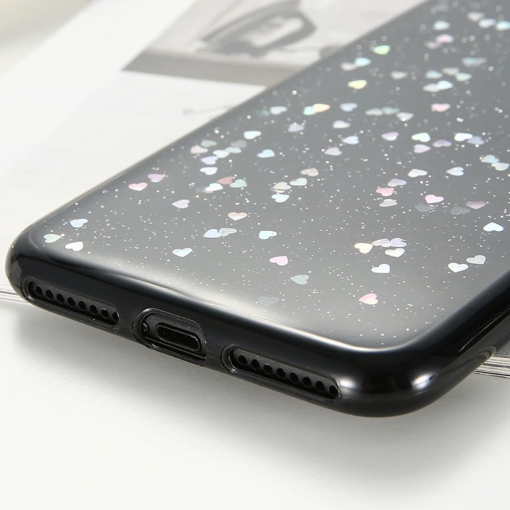 NEW iPhone 6+/6s+ Soft Glitter Heart Black Case - Picture 3 of 4